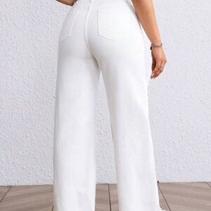 SHEIN Women Fashionable Solid Color Loose Straight-Leg Denim Pants